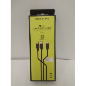 Кабель USB - Lightning /Type-C / Micro-USB Borofone BX17 Enjoy, кабель для зарядки 3-в-1, цвет чёрный