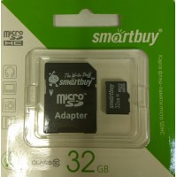 Карта памяти SmartBuy микро (micro) + адаптер SDHC 32GB (гб) Class 10