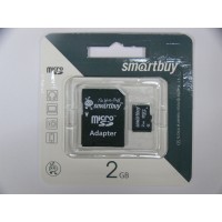Карта памяти 2 гб, Smartbuy, micro SD для мобильных телефонов с адаптером для фотоаппарата