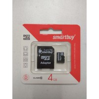 Карта флеш-памяти 4GB Class 10 SmartBuy микро (micro SD) + адаптер SDHC