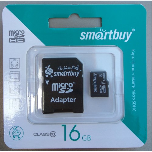 Карта памяти SmartBuy микро (micro) + адаптер SDHC 16GB (гб) Class 10